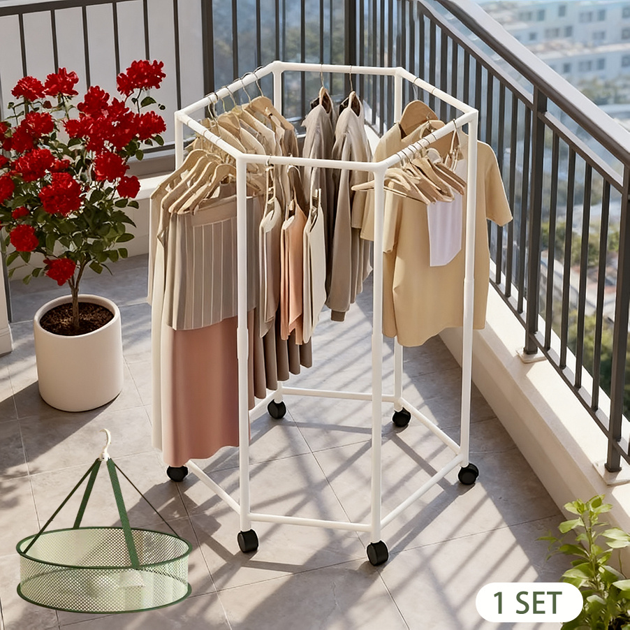 TEMU 1 Étage de Séchage de Vêtements Hexagonal - Métal Robuste, Support de Double Couche, Convient pour , et , Contient Plusieurs Vêtements, 3 Scènes
