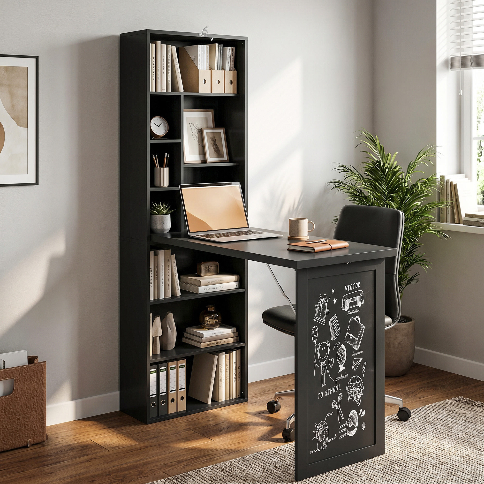 TEMU HOMCOM Bureau d'ordinateur convertible pliant, bureau de bureau mural avec noir et étagère latérale, table d'étude avec pour bureau à domicile,