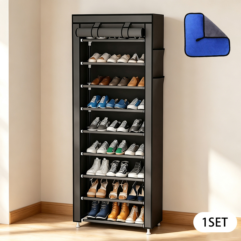 TEMU Étagère à chaussures 4/6/9 niveaux, Organisateur de meubles portable avec revêtement en tissu non tissé pour entrée de couloir, chambre à