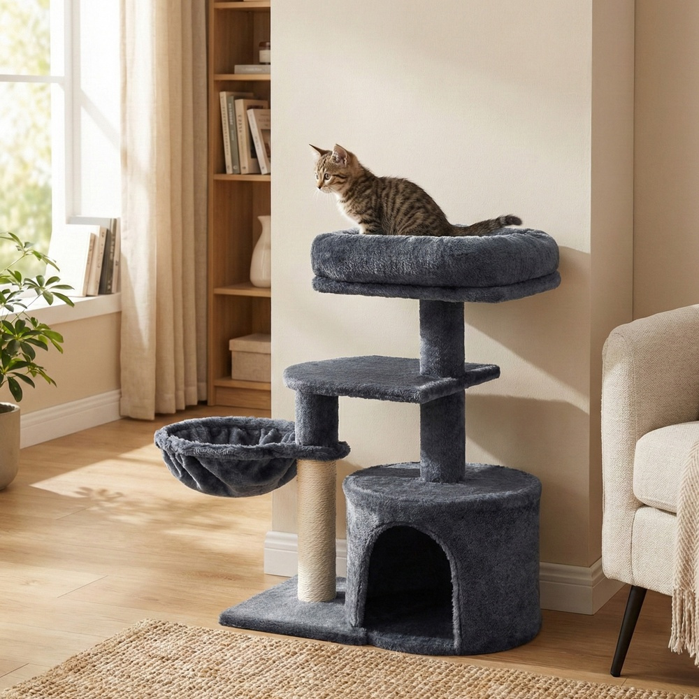 TEMU Petit arbre à chat avec poteau à en corde de sisal et pour chat, 68 x 48 x 32 cm, gris foncé
