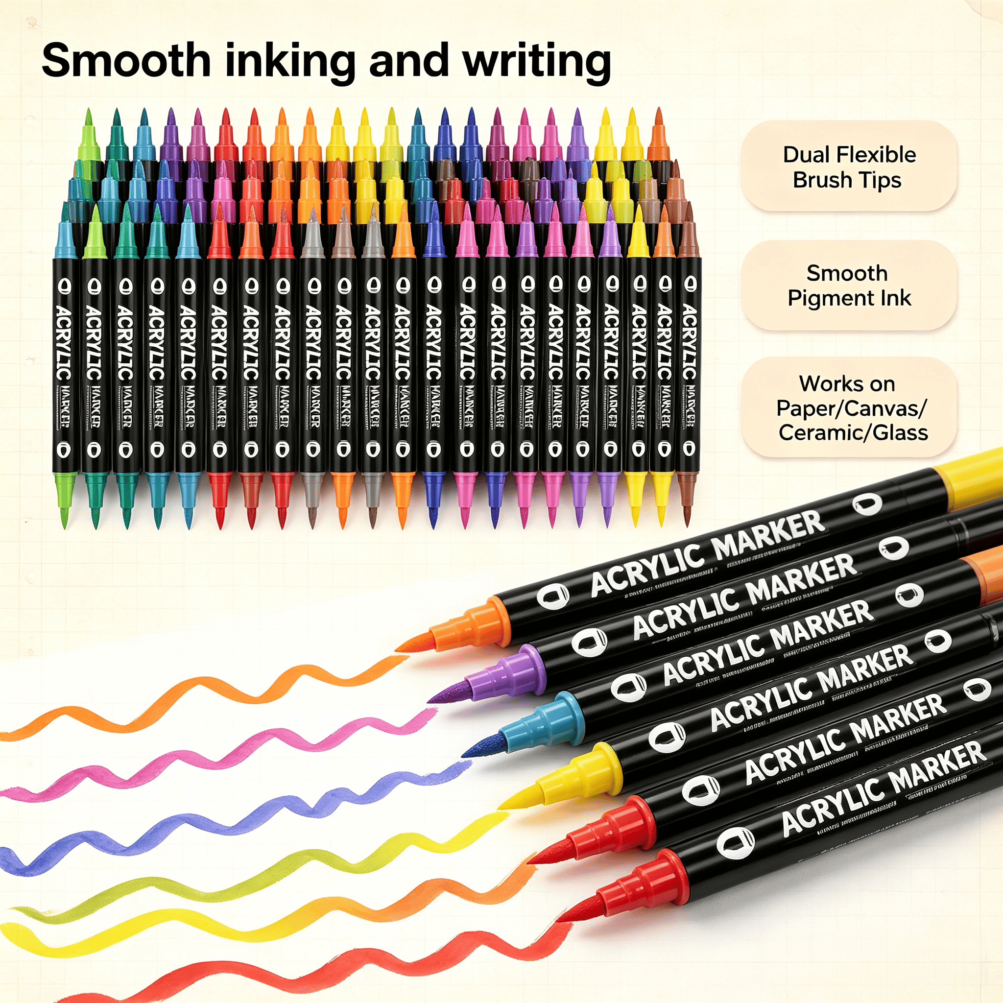 TEMU 72 Color Dual Head Acrylic Pen Marker Pen, 1 Stroke With Dual Cores, 1 Stroke With 2 Colors! The Super Practical; The Water-based Formula Is