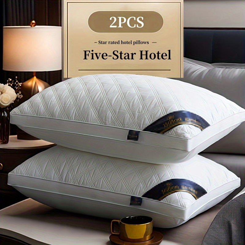 TEMU 2pcs Deluxe 5 Quality Pillow (complimentary Filling)-deep Sleep Neck Support, White Satin Cover, 100% Polyester Filling, Vacuum Compression
