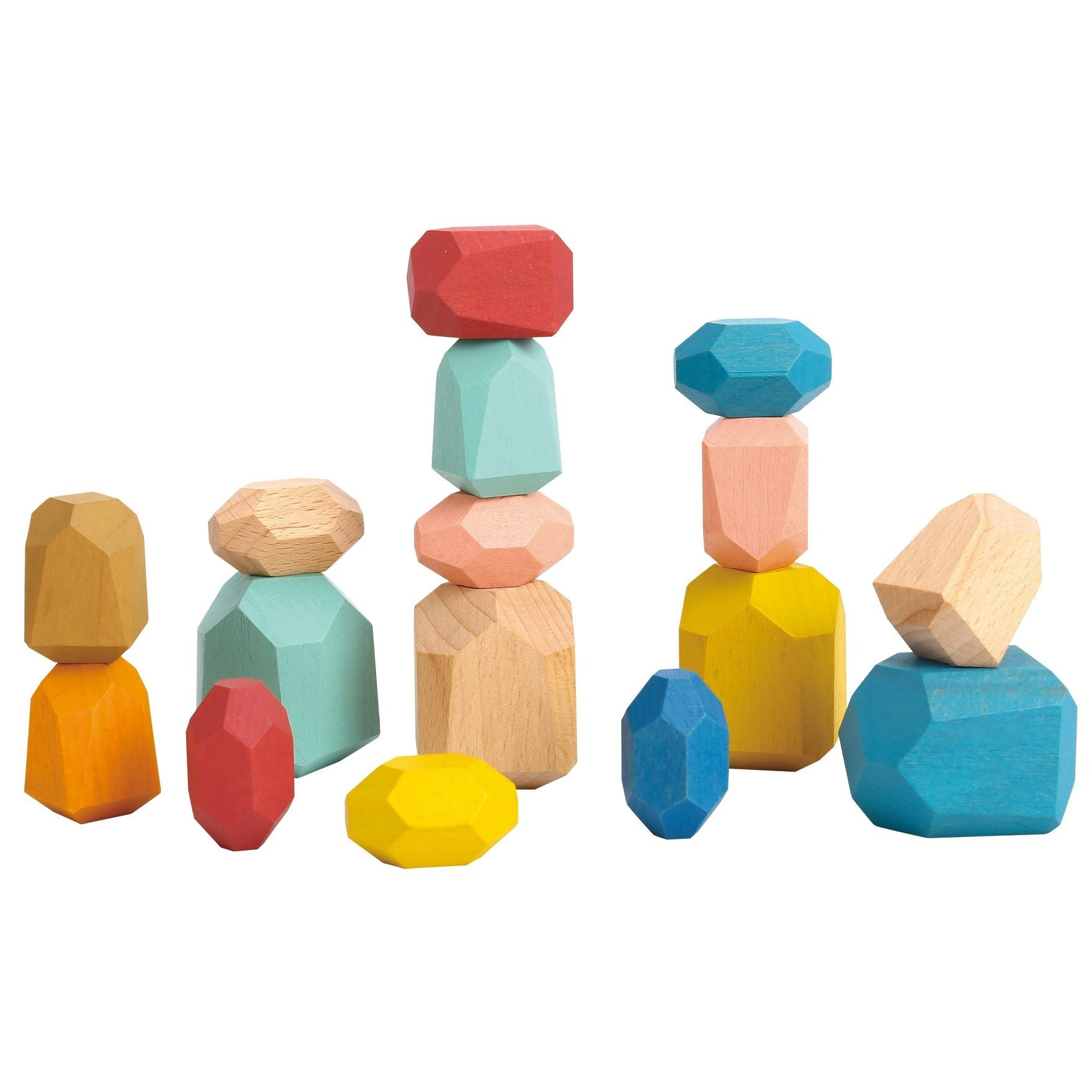 TEMU Jeu de Pierres Empilables en Bois - 16 pièces - Ensemble de Blocs de Construction d'Équilibre pour Enfants de 3 Ans et Plus