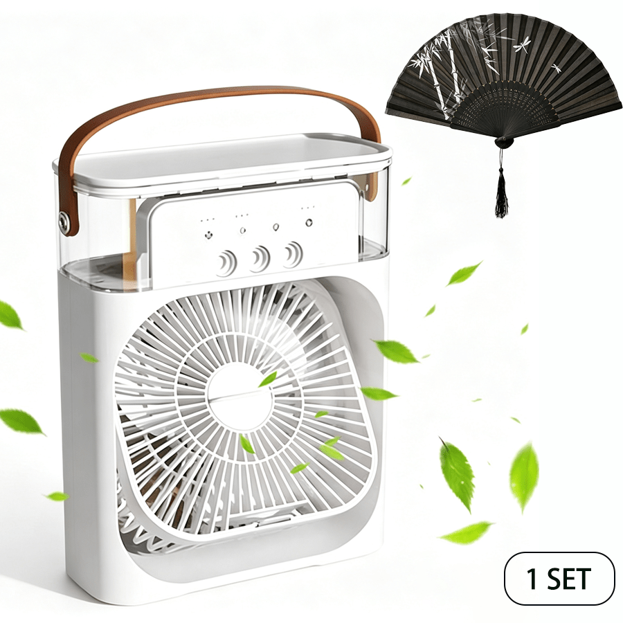TEMU Three-hole Humidifying Spray Fan, Usb Plug-in Home Desktop Small Fan, Large-capacity Water Tank, Dynamic Night Light, Timer And Evaporative