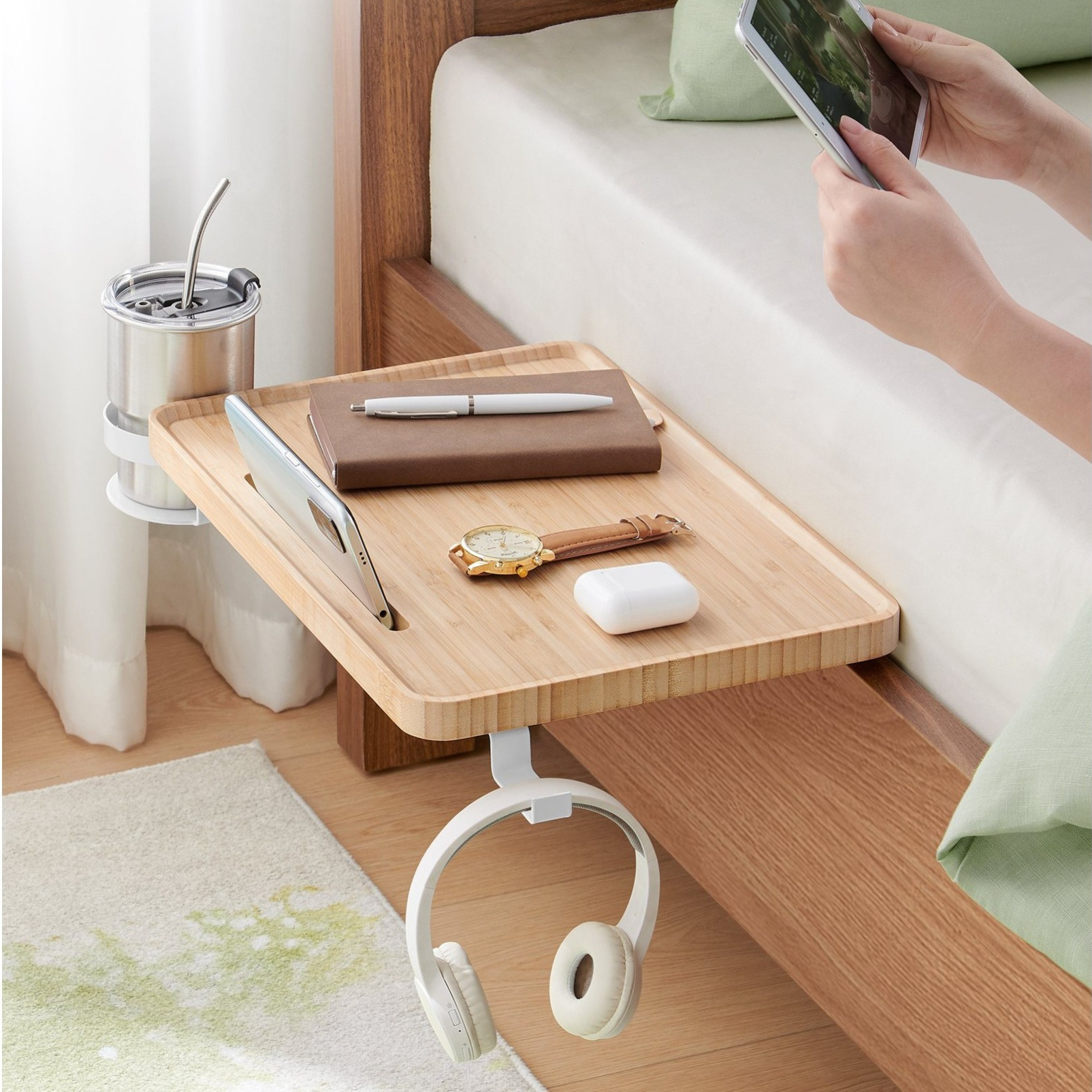 TEMU Tablette de chevet pour lit supérieur, accessoires essentiels pour chambre d'étudiant, table de chevet à avec fente pour téléphone,