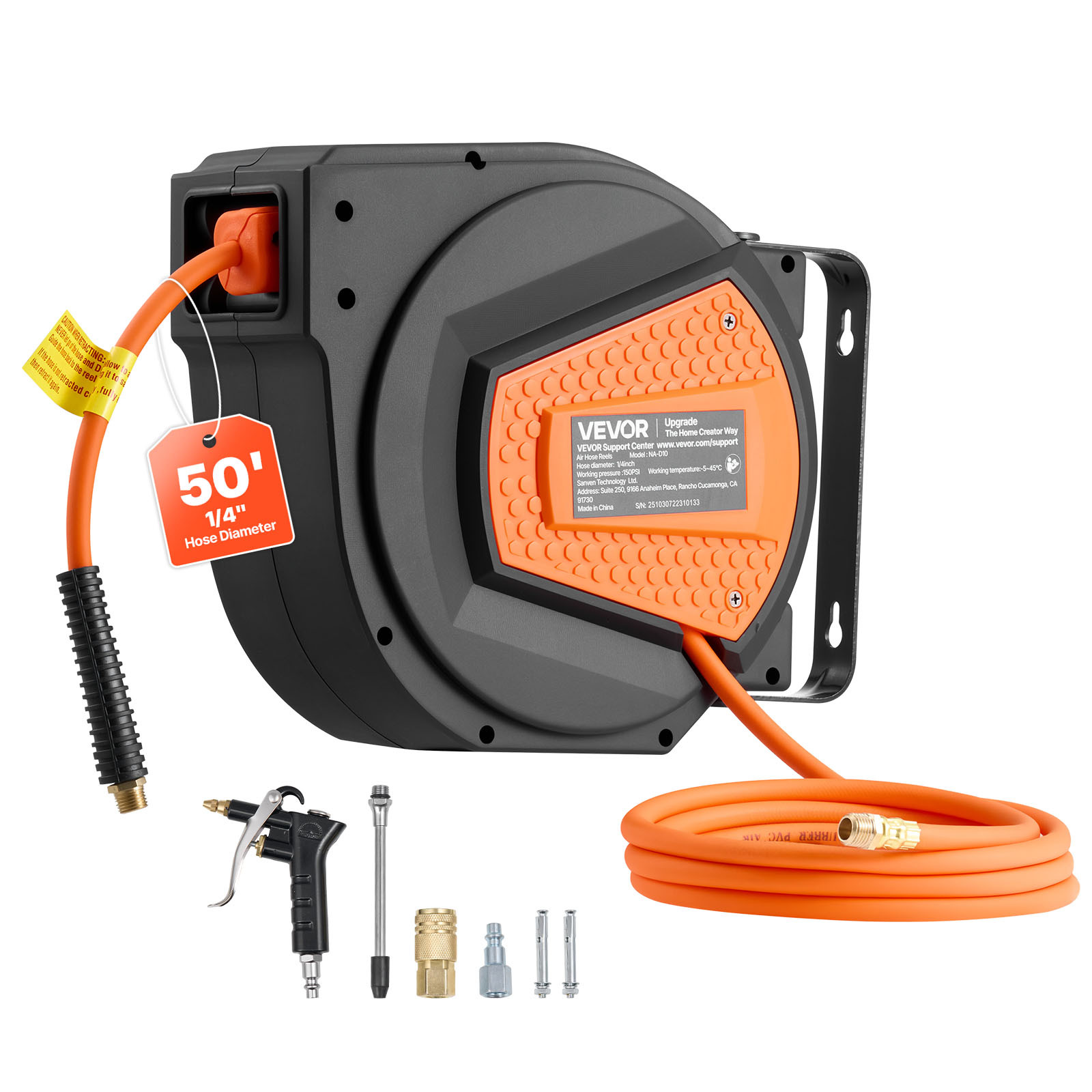 TEMU Enrouleur de Tuyau d'Air Rétractable, 1/4 Pouce x 50 Pièces, Tuyau d'Air Max 300PSI, Enrouleur de Tuyaux de Compresseur d'Air Fermé à Retrait
