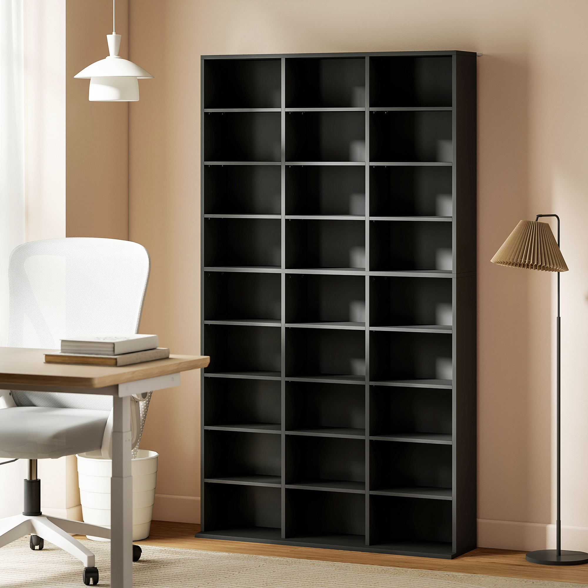 TEMU Meuble de Rangement Multi-, Étagère DVD à 9 Niveaux avec 21 Étagères Réglables, 27 Compartiments, Peut Contenir 835 CDs, 500 DVDs ou 640 Blu-,
