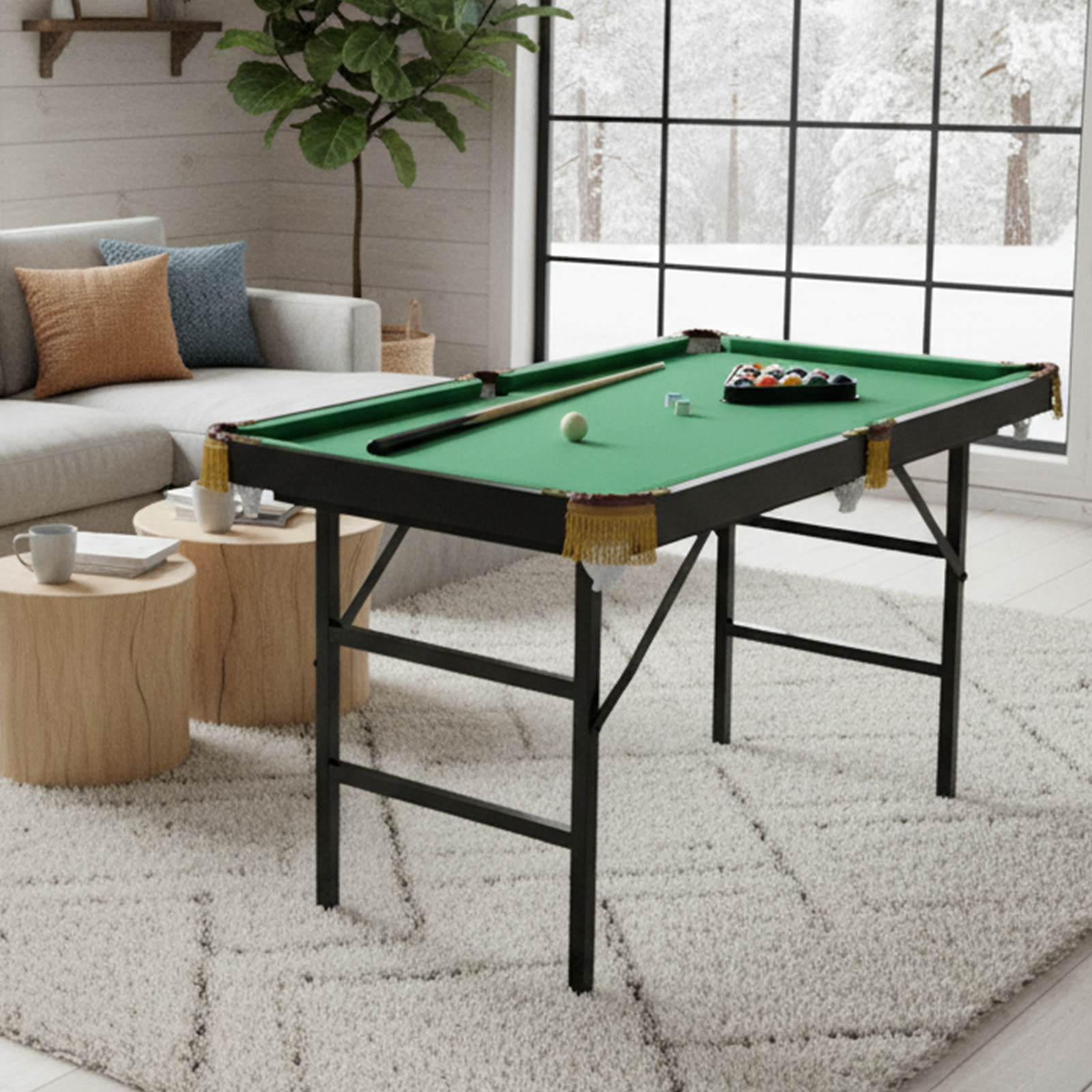 TEMU Costway 48" Folding Billiard/pool Table Set W/ Accessories, 4 Ft Mini Foldable Portable Game Table For Kids Adults W/ Cue Sticks, Cue Chalks,