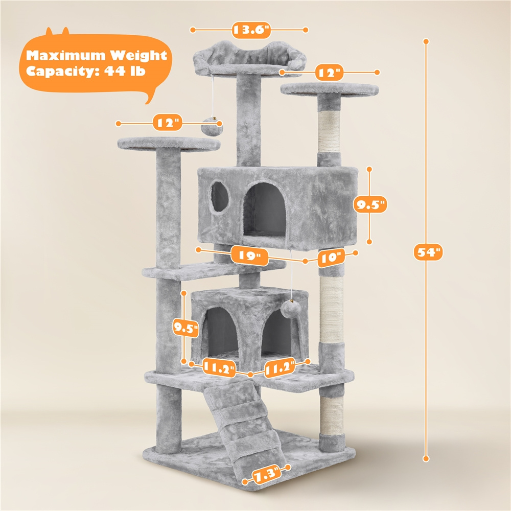   design cat tree, cat tree tower, large cat tree condo with 2 condos & 2 balls & 3 scratching posts, dark gray/black/light gray/beige/navy blue Product details 6