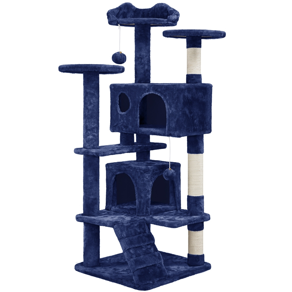  design cat tree, cat tree tower, large cat tree condo with 2 condos & 2 balls & 3 scratching posts, dark gray/black/light gray/beige/navy blue Product details 10