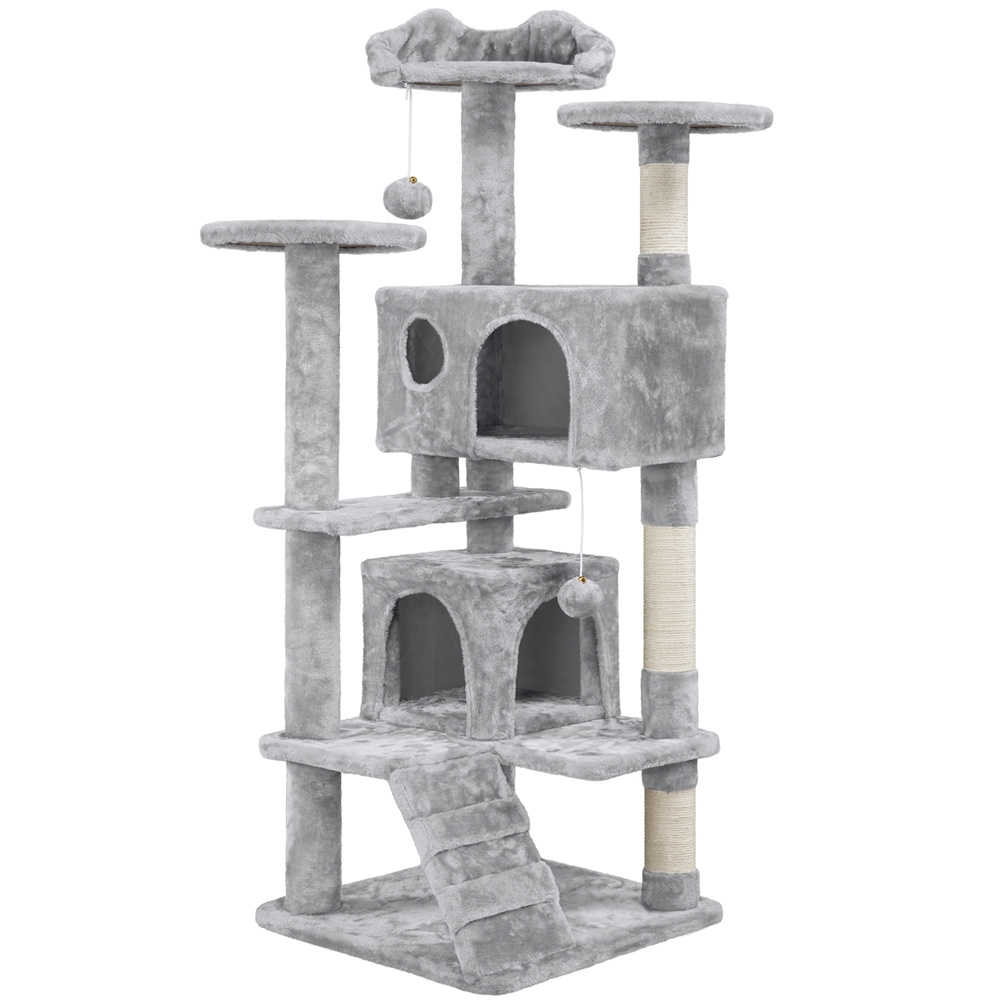   design cat tree, cat tree tower, large cat tree condo with 2 condos & 2 balls & 3 scratching posts, dark gray/black/light gray/beige/navy blue Product details 3
