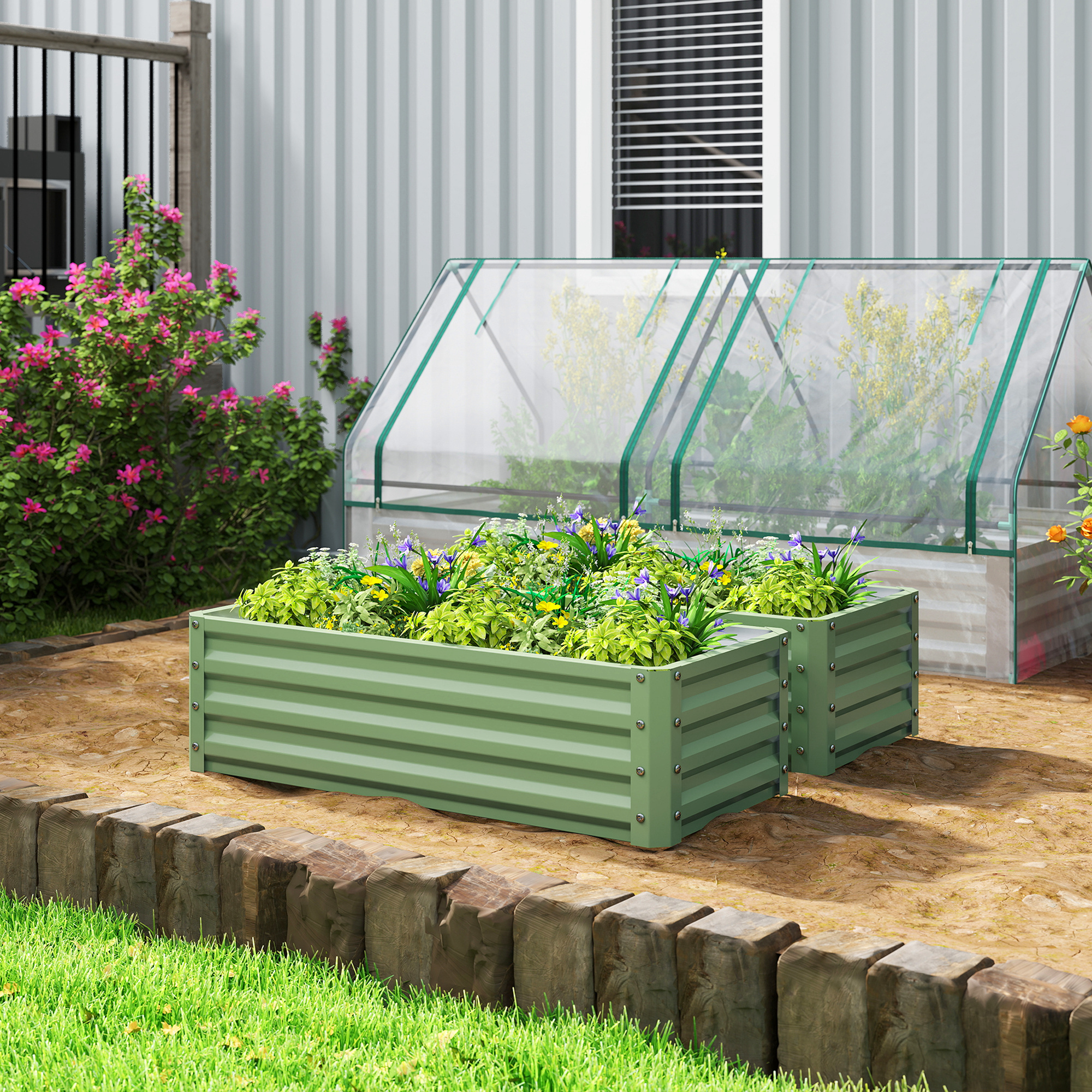 TEMU Lot de 2 de Jardin surélevés, 3,6 x 1,6 x 1 pi, Jardinières en Acier pour Plantes d'Extérieur, Bac à Plantes surélevé, Facile à assembler, pour