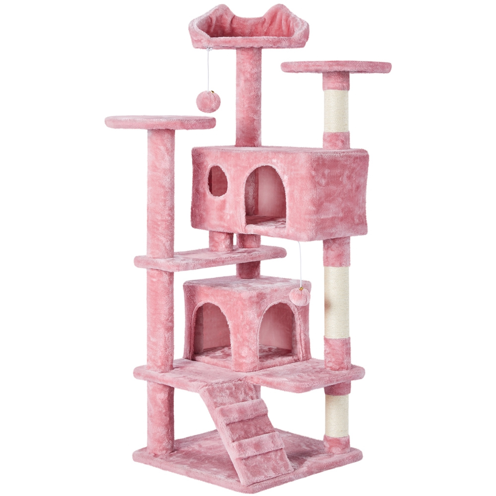   design cat tree, cat tree tower, large cat tree condo with 2 condos & 2 balls & 3 scratching posts, dark gray/black/light gray/beige/navy blue Product details 1