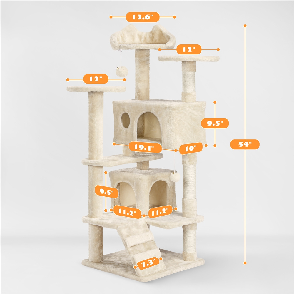  design cat tree, cat tree tower, large cat tree condo with 2 condos & 2 balls & 3 scratching posts, dark gray/black/light gray/beige/navy blue Product details 8