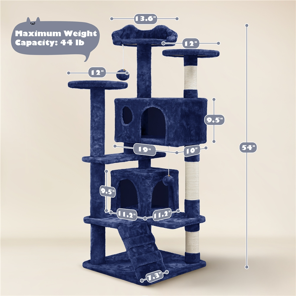   design cat tree, cat tree tower, large cat tree condo with 2 condos & 2 balls & 3 scratching posts, dark gray/black/light gray/beige/navy blue Product details 11