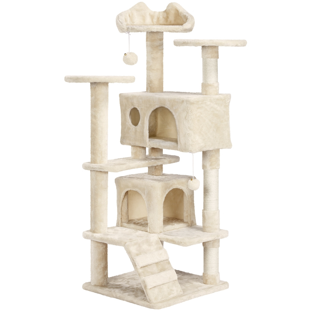   design cat tree, cat tree tower, large cat tree condo with 2 condos & 2 balls & 3 scratching posts, dark gray/black/light gray/beige/navy blue Product details 7