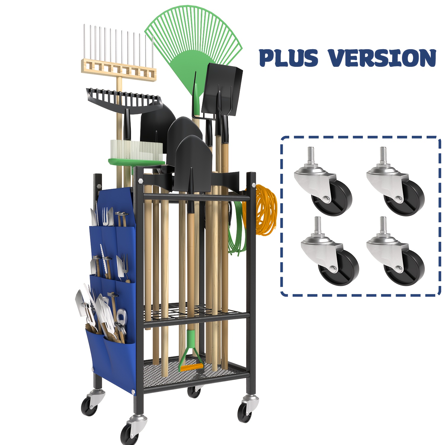 TEMU Support de rangement pour outils de jardinage mobile en acier robuste, idéal pour les étagères d'angle dans les garages, les remises et les