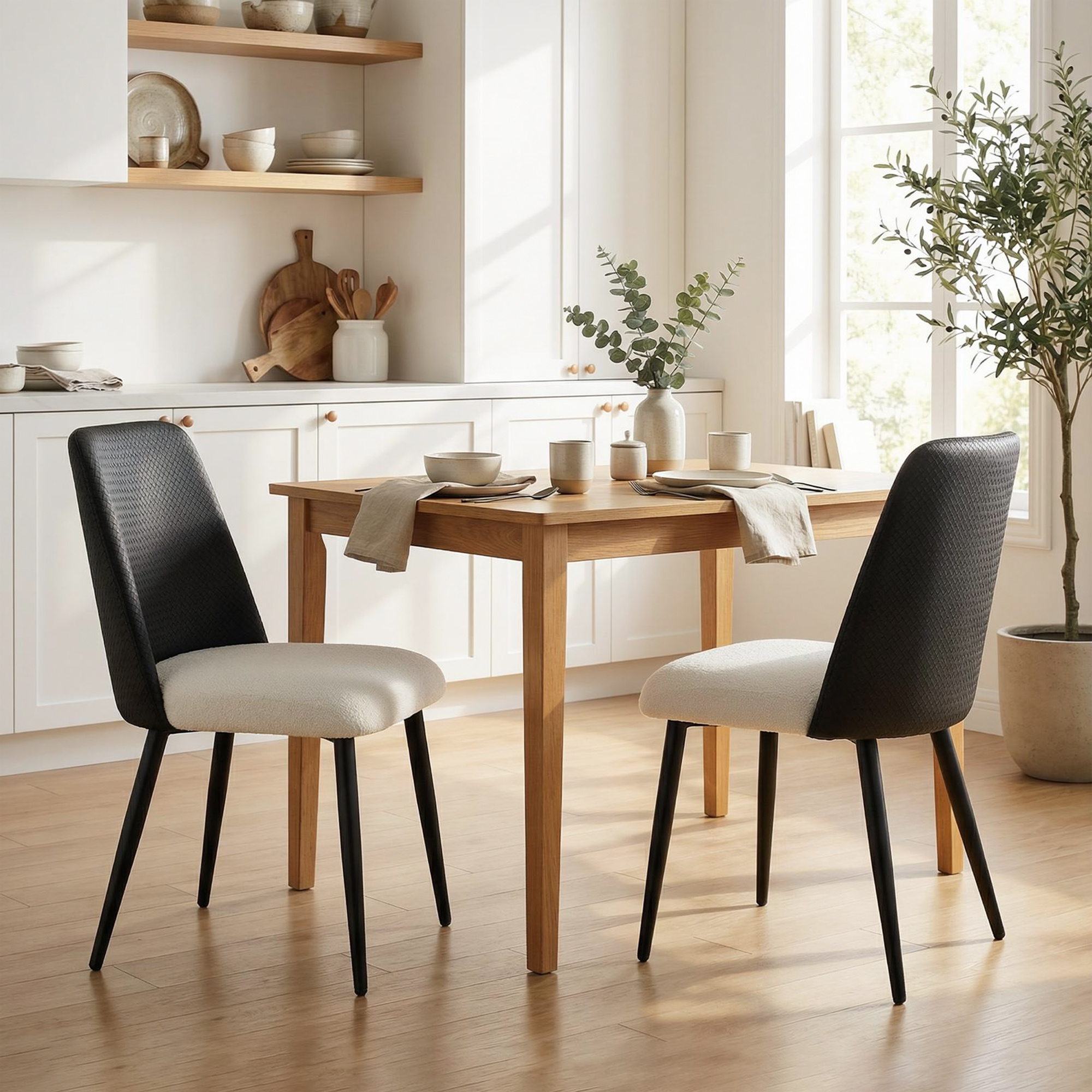 TEMU Dining Chairs Set Of 2, Upholstered Kitchen Chairs With Padded Seat, Adjustable Foot Pads, Powder-coated Steel Legs For Dining Room, Kitchen,
