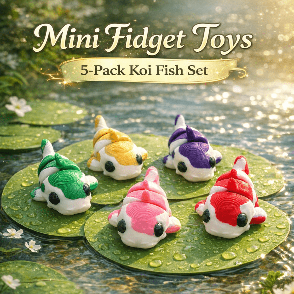 TEMU Lot de 5 mini jouets anti-stress Koi – Ensemble de figurines Koi mignonnes à collectionner, petits jouets de bureau, mini figurines de poche,