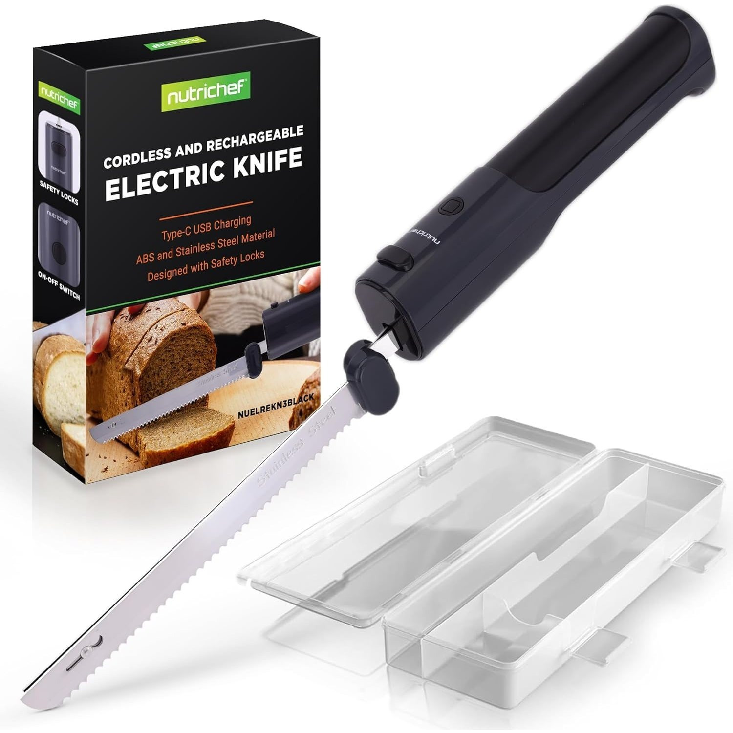 TEMU Couteau électrique fil NutriChef, facile à utiliser, fonction de sécurité marche/arrêt , couteau de cuisine léger, découpe , viandes, volaille,