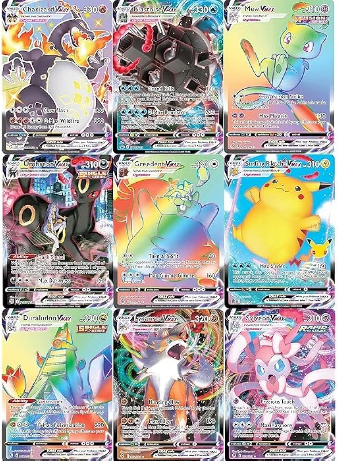 3 Pokémon Card Vmax Bundle - All 300 HP or Higher - No Duplicates