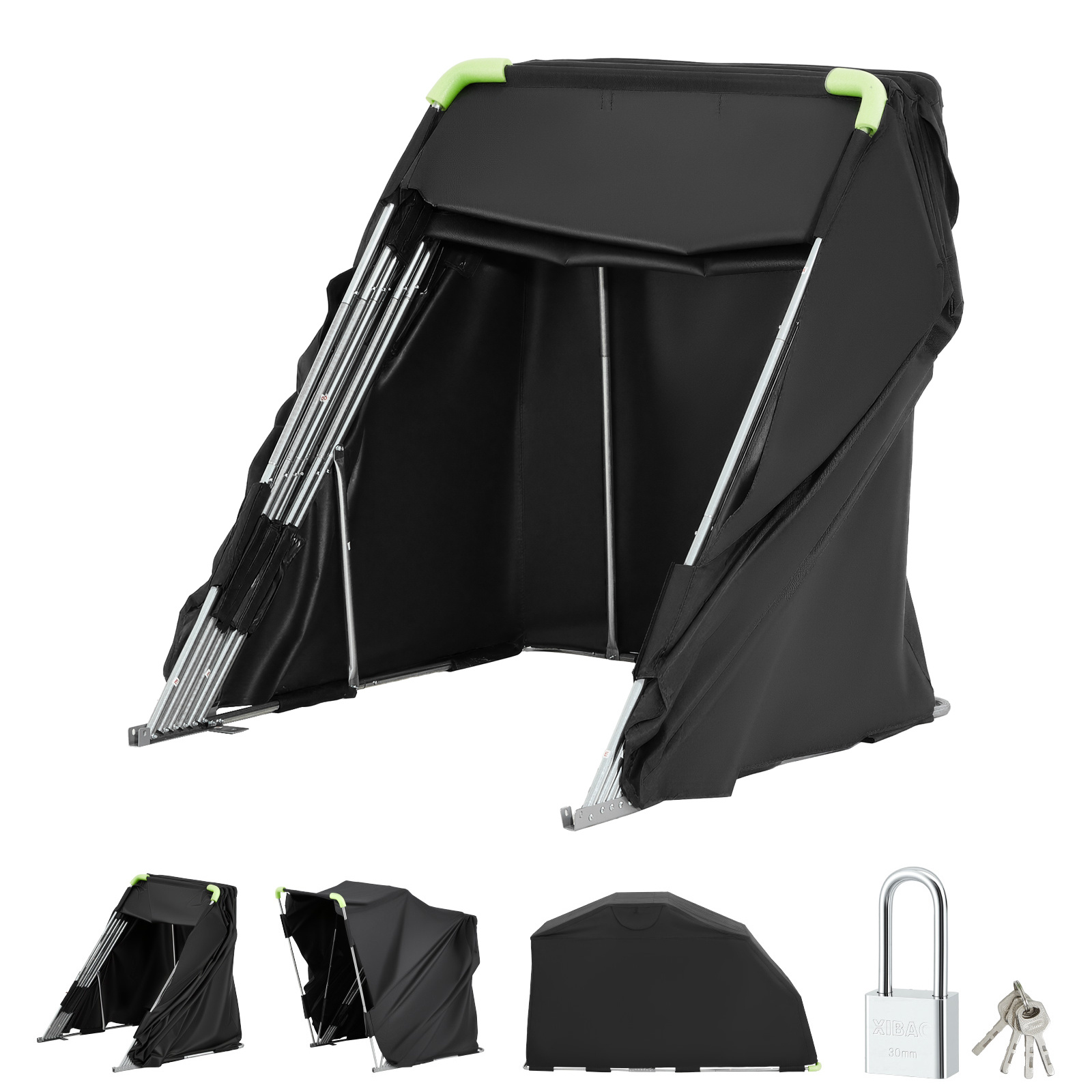 TEMU VEVOR Abri de Stockage pour Moto avec Serrure de Sécurité, Tente Garage Reversible en Oxford 600D, Housse de Moto Tout Temps avec Fenêtres de