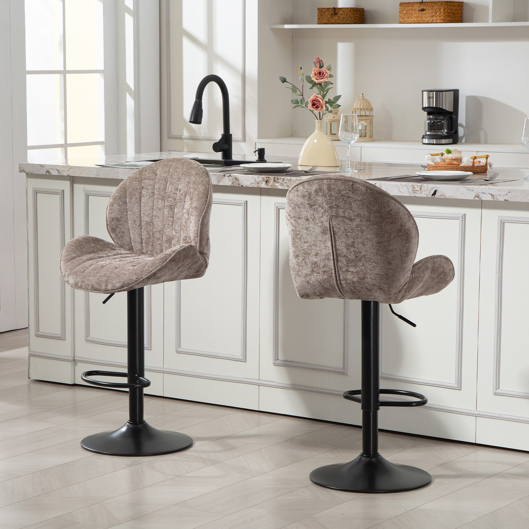 TEMU Ensemble de 2 tabourets de bar, tabourets pivotants sur pieds avec , hauteur réglable et -pieds, chaises de bar modernes rembourrées en chenille