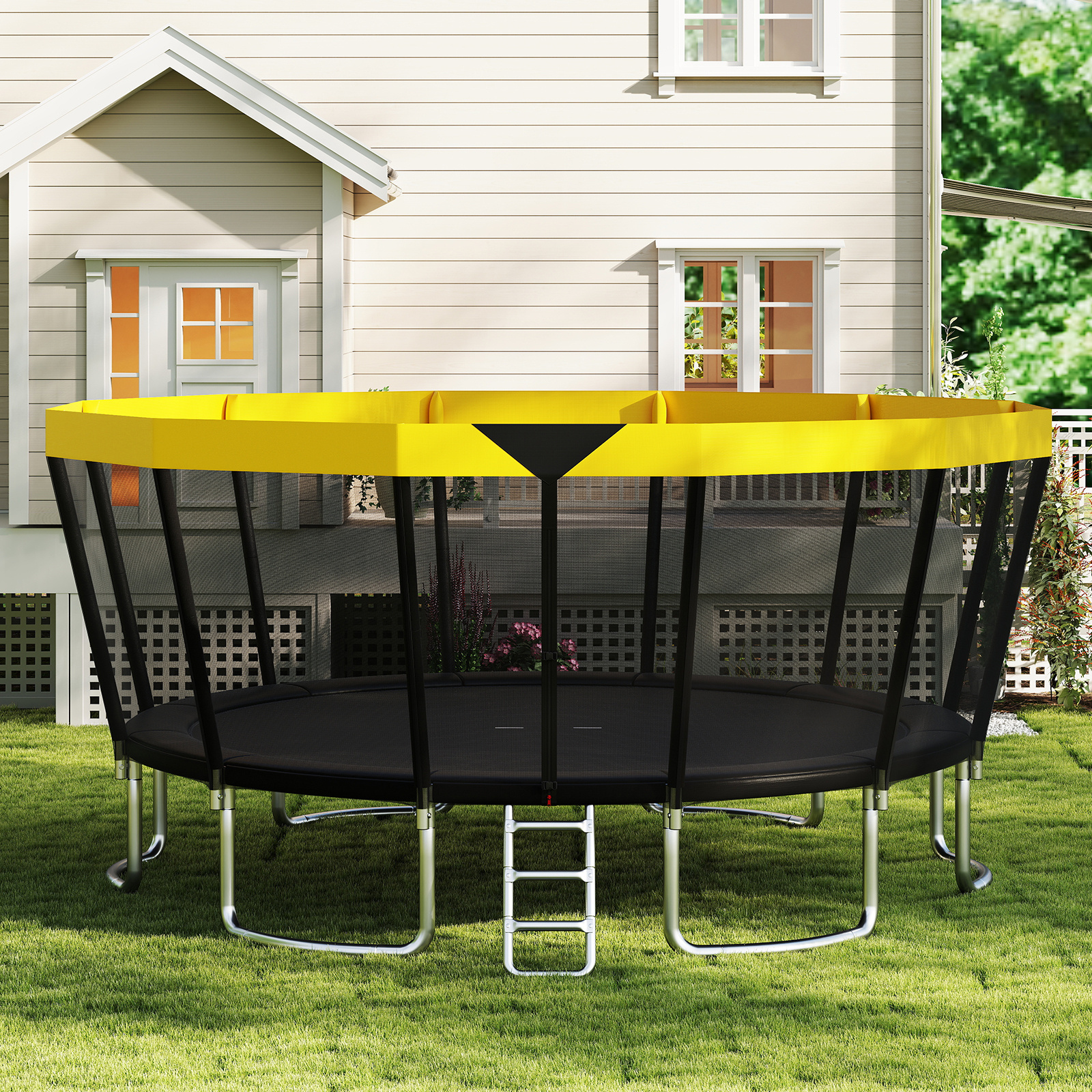   15ft outdoor trampoline   trampoline w safety enclosure net non slip ladder for kids adults   combo bounce trampoline for   fun