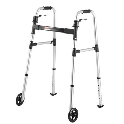 folding walker 2 button foldable walker with 8 level adjustable height 350lbs loading lightweight aluminum mobility walking aid front wheeled for seniors adults