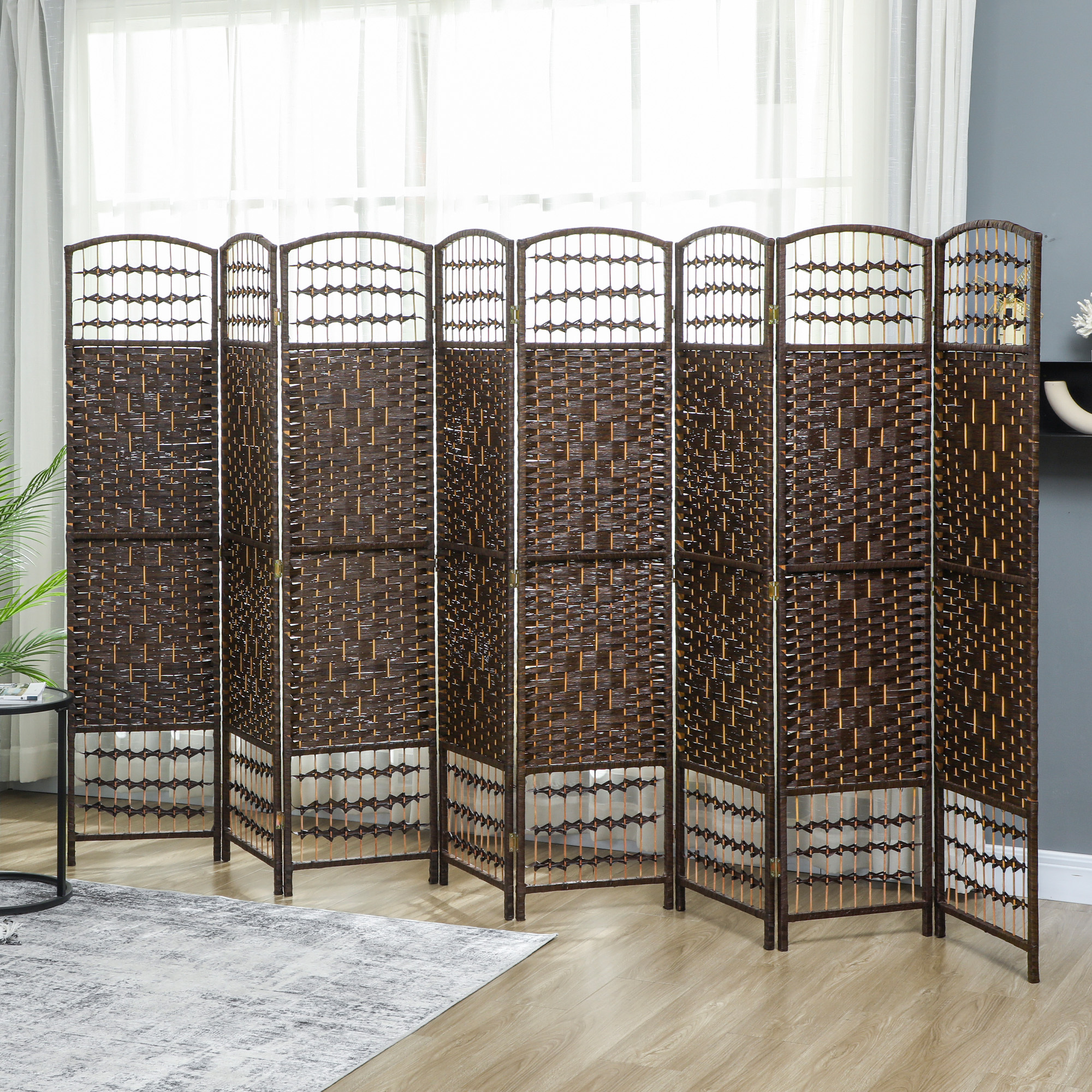 TEMU Cloison de séparation à 8 panneaux, écran d'intimité pliable de 1,7 haut, cloison murale en fibre ondulée pour bureau à domicile, marron