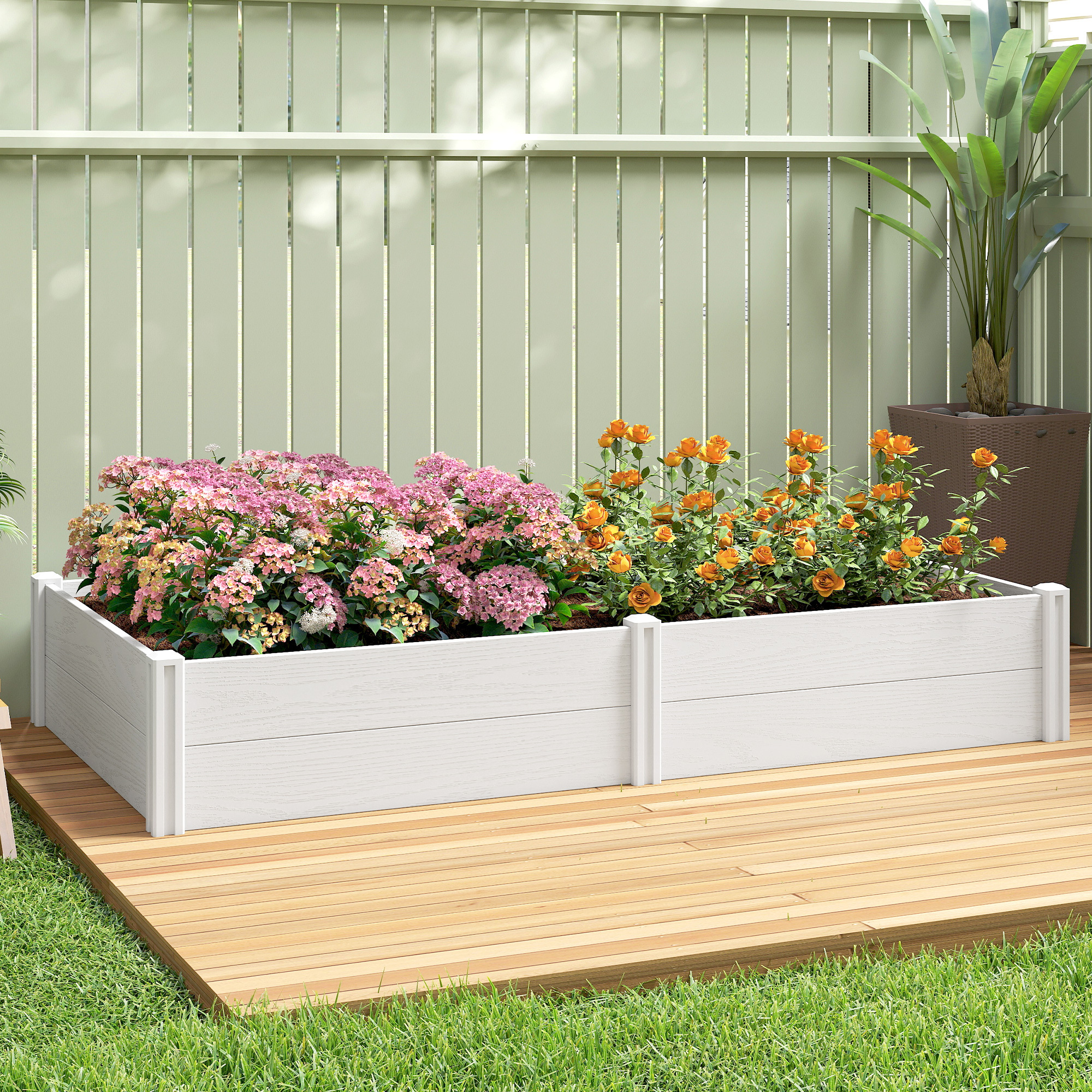 TEMU Kit de Jardinière surélevée en Vinyle, 6,5 x pi, Bac de Jardin surélevé avec Séparateur, Fond Ouvert, Jardinière d'Extérieur Vis pour Fleurs et