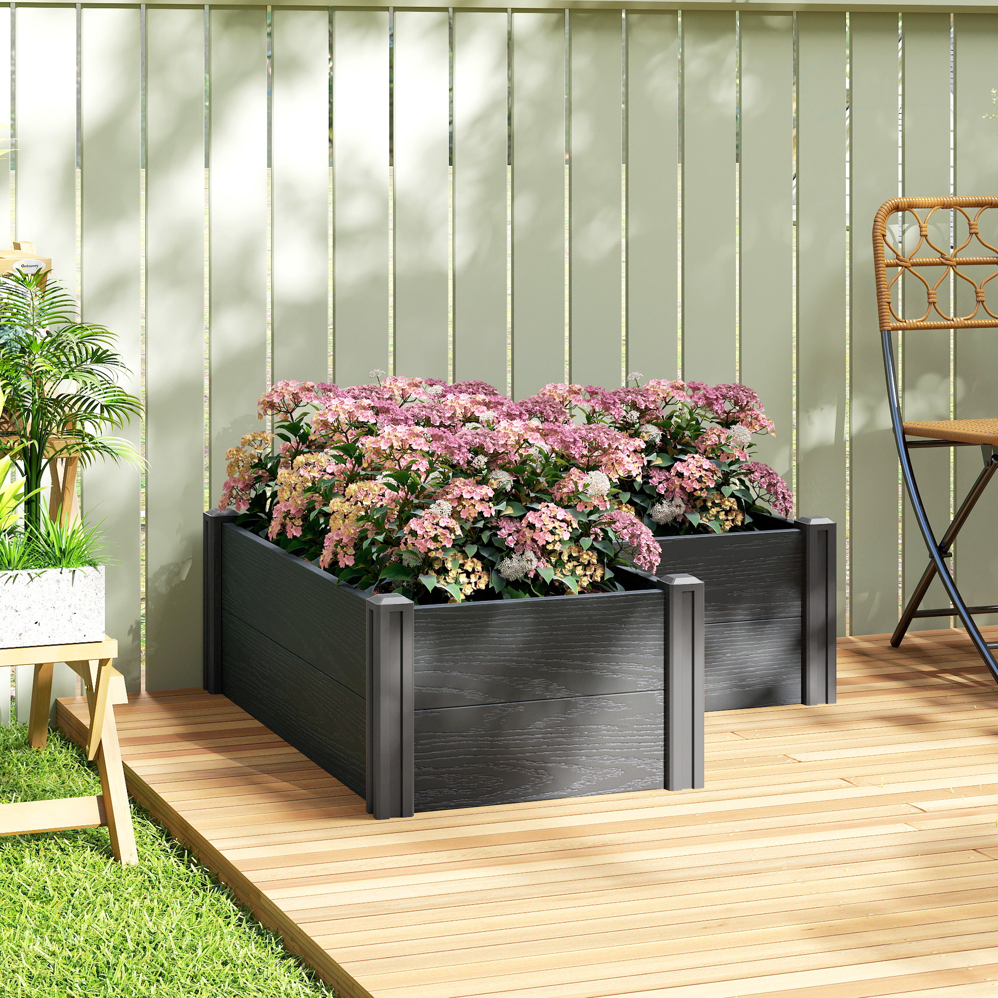 TEMU Vinyl Raised Garden Bed Kit, 3 X 3 X 1ft Elevated Garden Box With Open Bottom, Screwless Outdoor Planter Box For Flowers Herbs Vegetables, Diy