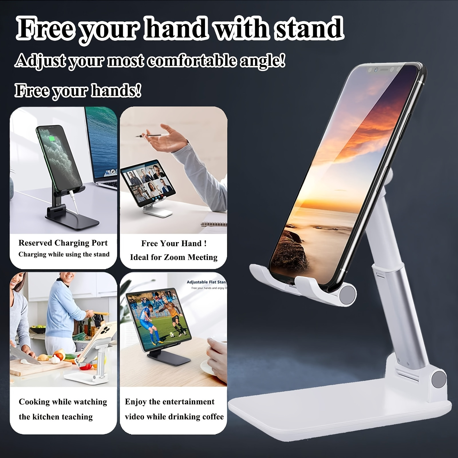adjustable fold down desktop phone and tablet stand universal holder for iphone ipad foldable phone holders that work with all smartphones