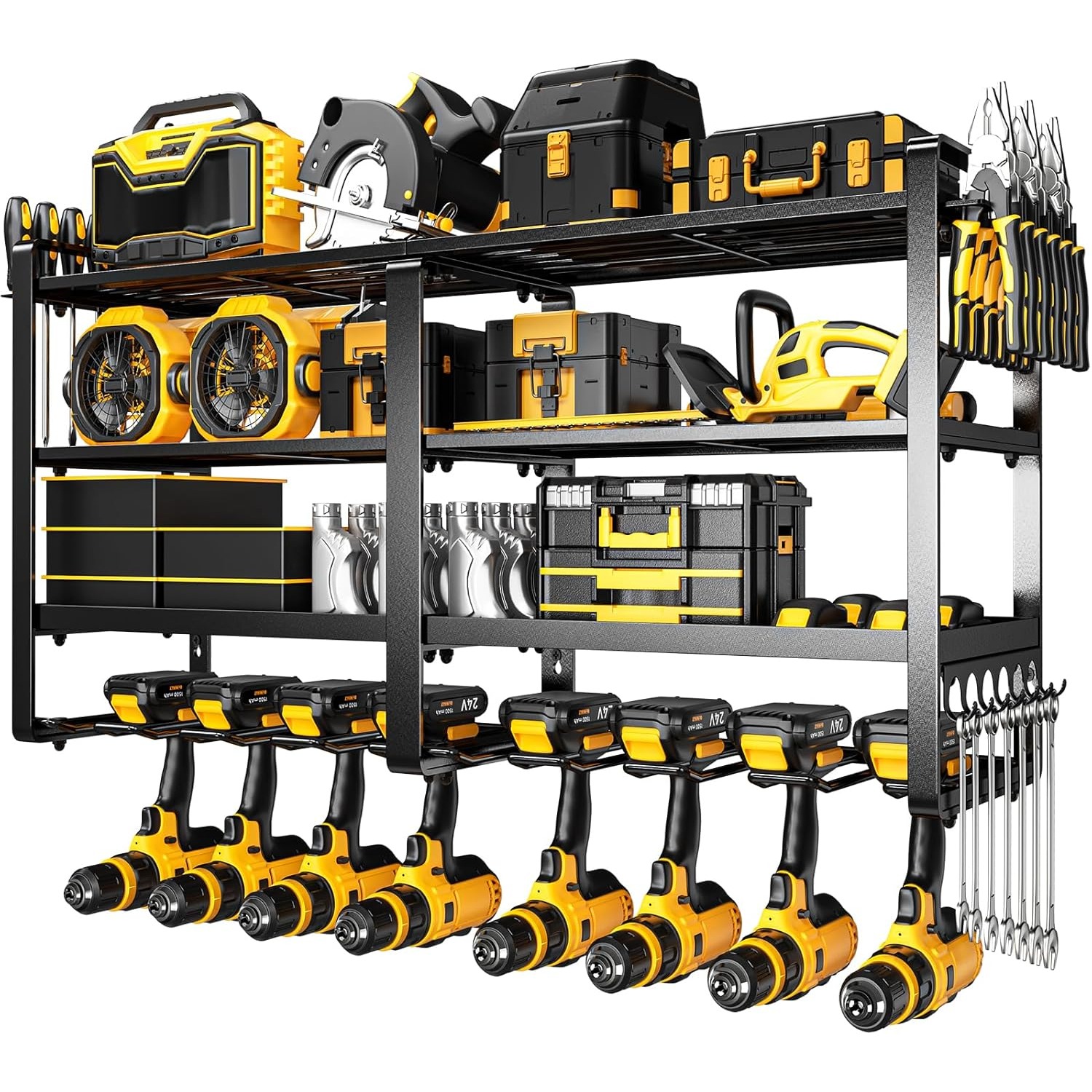 TEMU 33" W Grand Organisateur de Outils Électriques Montage Murale Charge 400 lbs, Support de 4 Niveaux 8 Perceuses, Étagère de Stockage de Batteries
