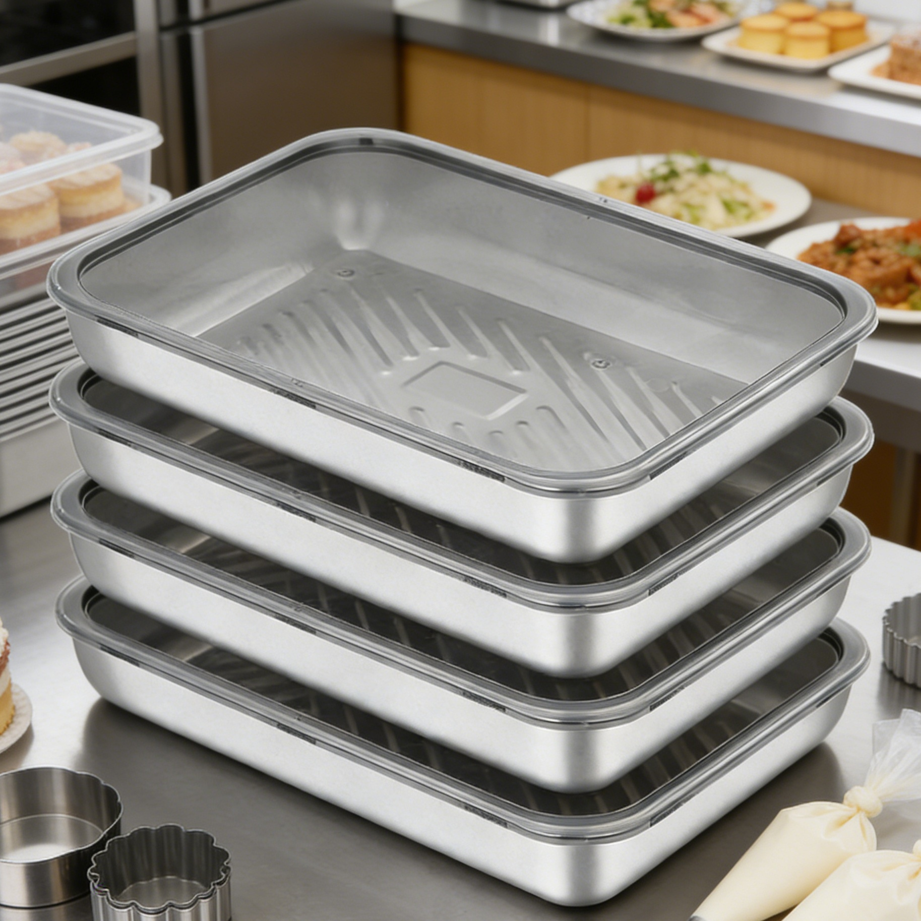TEMU 4 boîtes de rangement en acier inoxydable de qualité alimentaire 7.09in*5.12in avec couvercles - Plateaux rectangulaires réutilisables, idéaux
