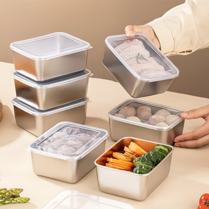 TEMU 8 boîtes de conservation alimentaires hermétiques à couvercle rabattable en acier inoxydable, étanches et empilables pour le camping, , et les