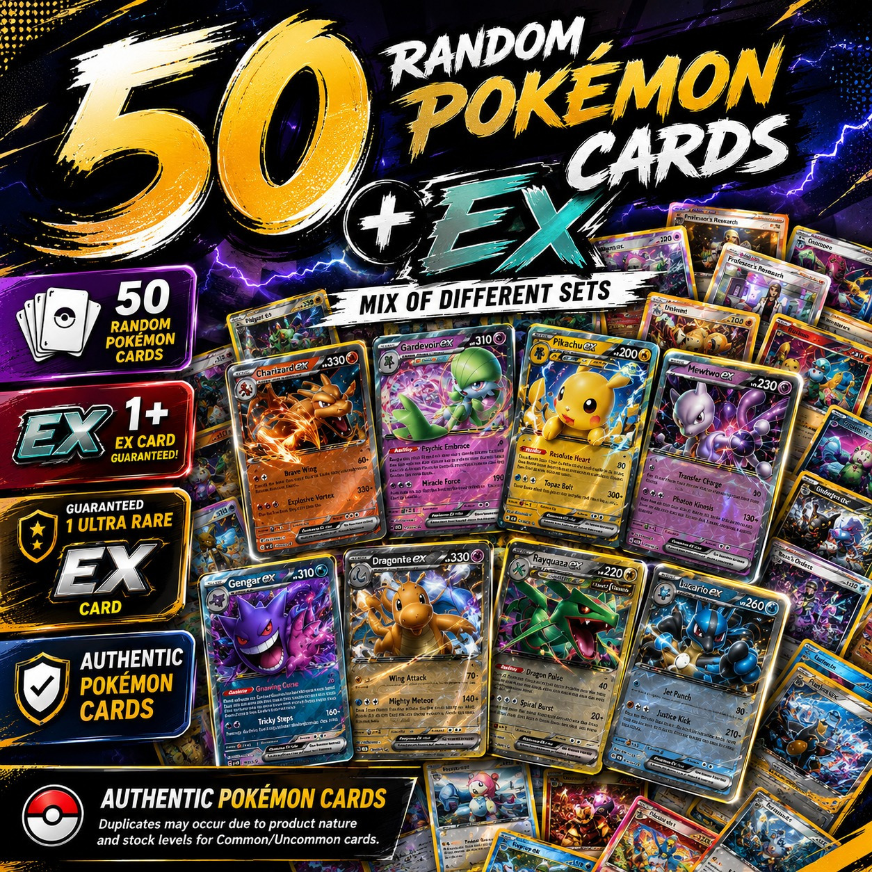 TEMU Lot de 50 cartes à collectionner assorties avec une carte EX