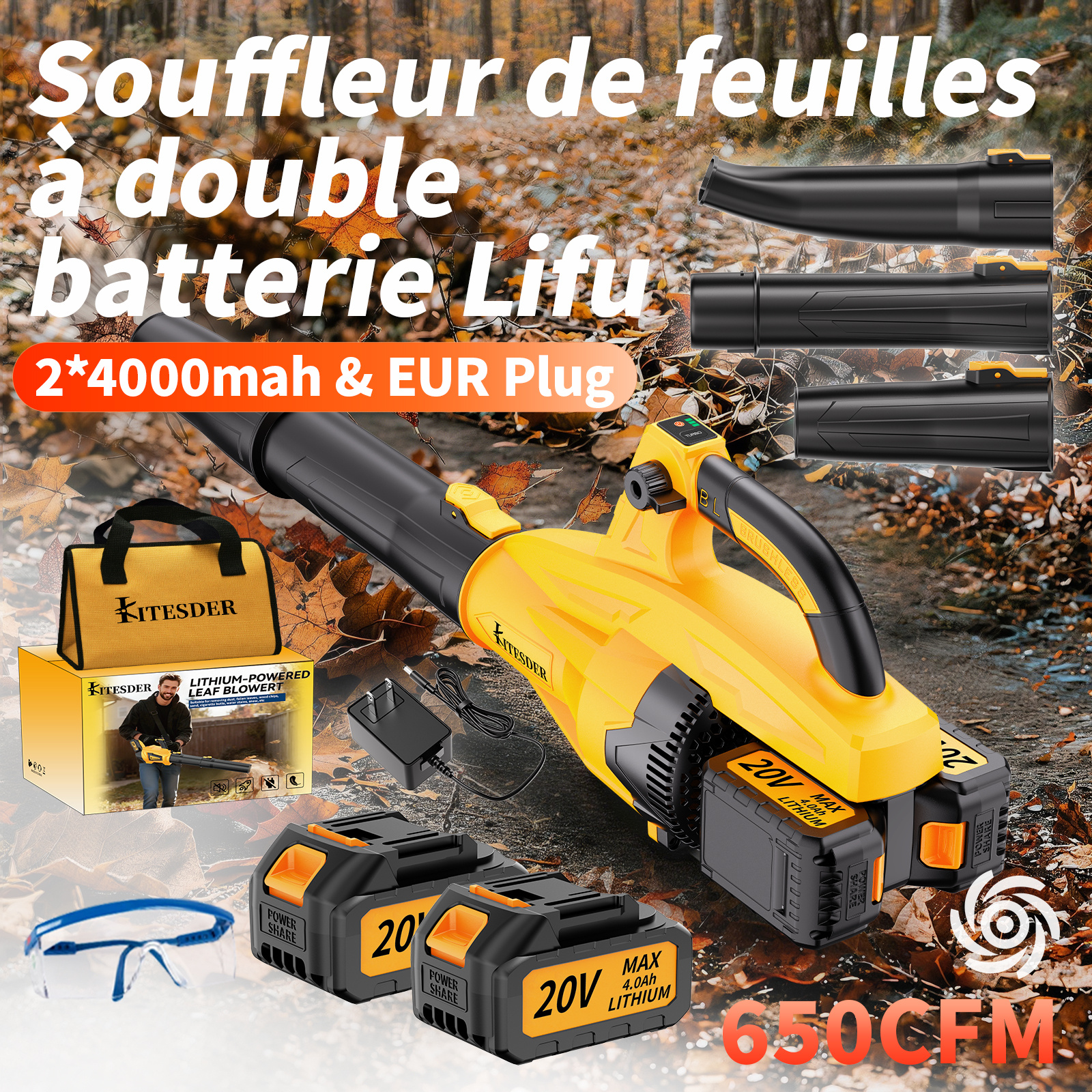 TEMU Souffleur à feuilles fil rechargeable, souffleur électrique portable à main pour cour, , efficacement les feuilles, la poussière, les débris,