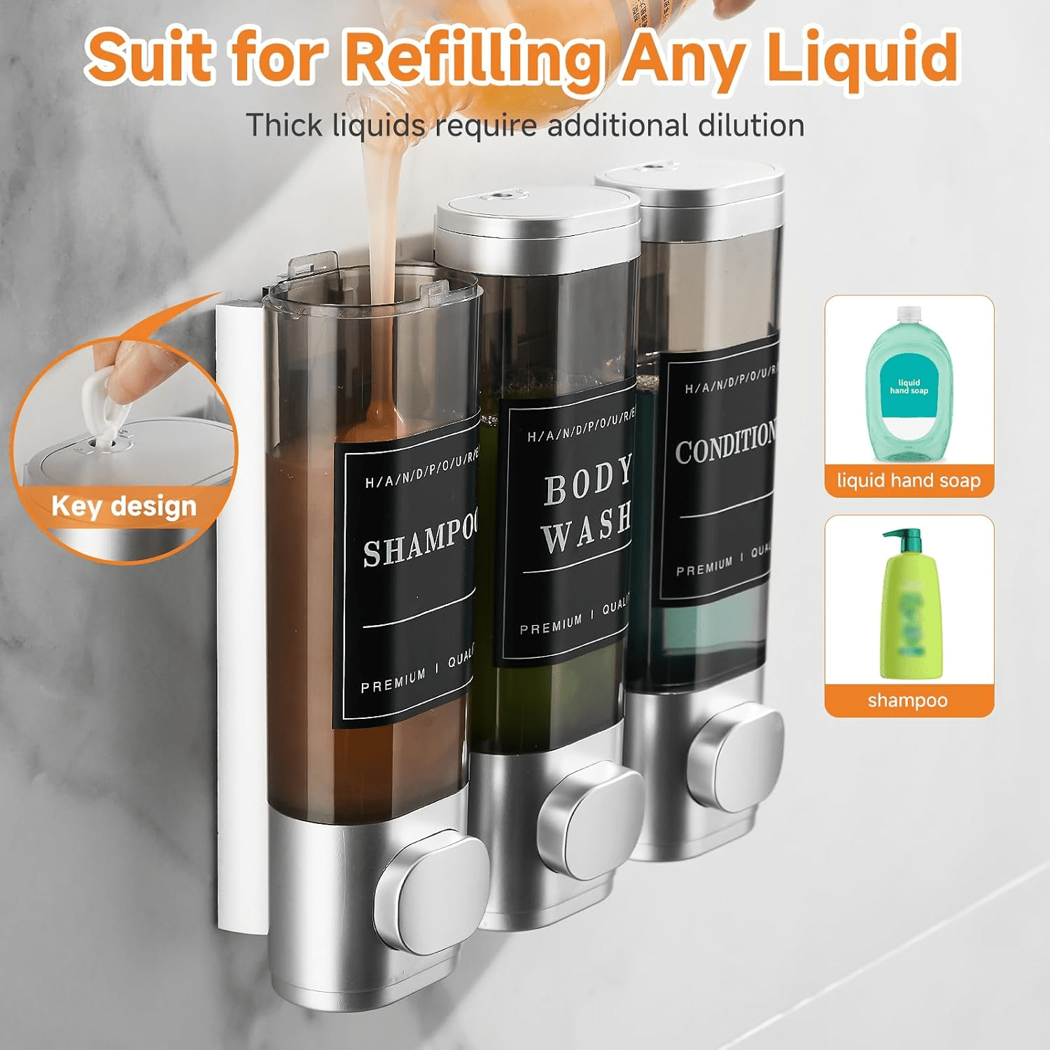 TEMU Distributeur de shampoing et après-shampoing – Distributeur de savon de douche mural, installation perçage, verrouillable, capacité de 1200 ml,