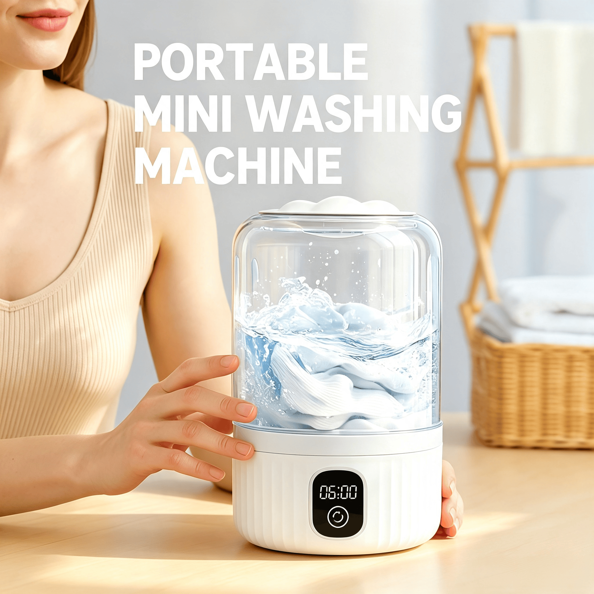 TEMU 1pc Portable Mini Electric Washing Machine, Timer Control Compact Small Laundry Washer, Household Portable Laundry Device For Underwear, Socks,