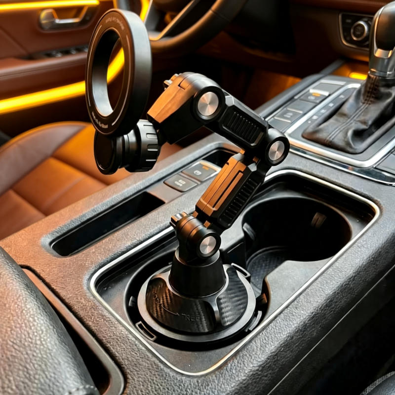 TEMU Car-mounted Cup Holder With Magnetic Phone Holder, Adjustable Phone Holder For Cars, Strong Suction Base, Foldable And Adjustable Long Arm, 360°