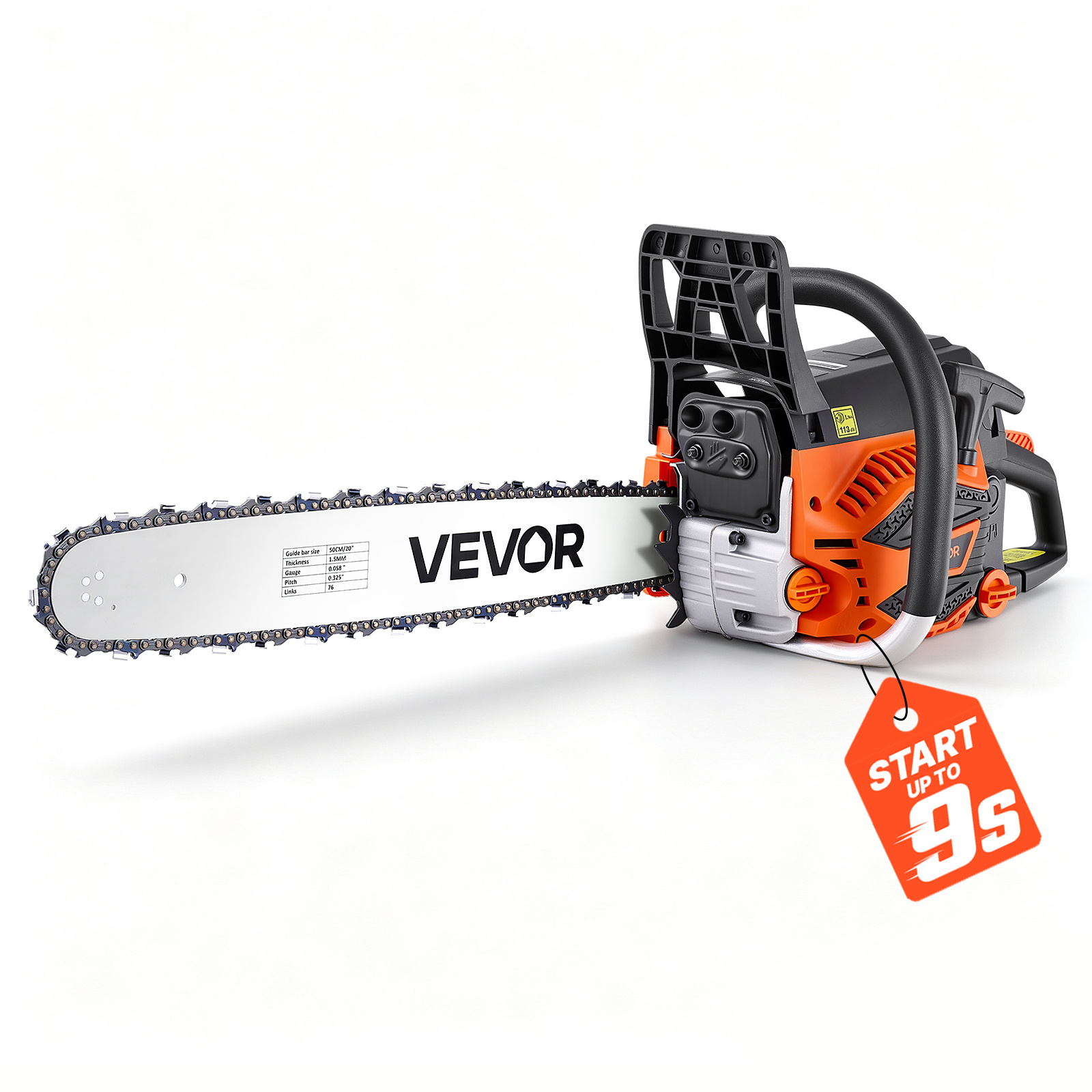 TEMU Vevor Gas Powered Chainsaw 20 Inch 58cc 3.22hp 2 Stroke Engine Gas Chainsaw, For Wood Cutting, Tree Trimming & Land Clearing, Throttle- Choke,