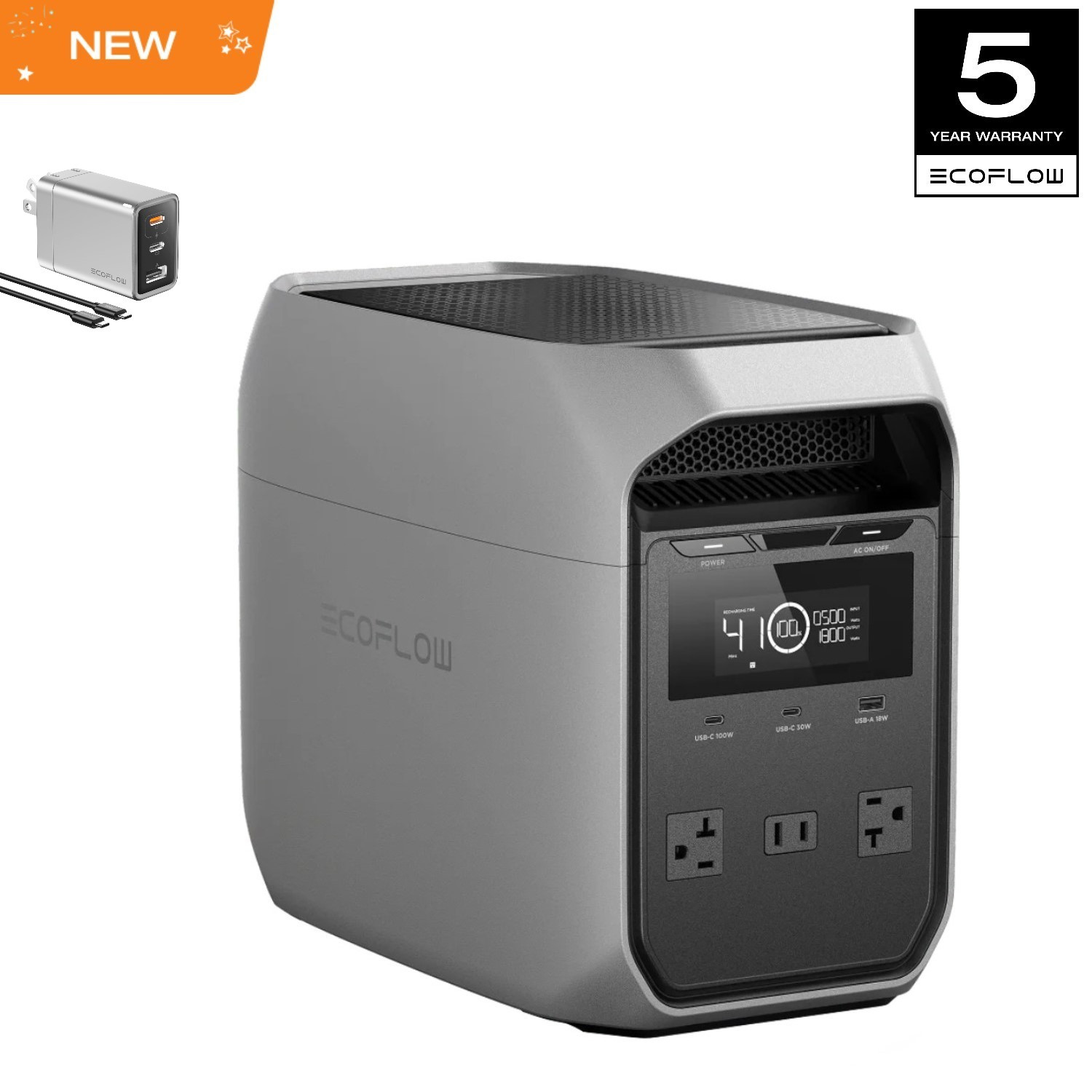 TEMU 65w Gan-c Charger With (silver), 1024wh Lifepo4 Battery, 1800w (with 3600w ), Solar Generator (solar Panel Sku Optional ), 45 Minutes For