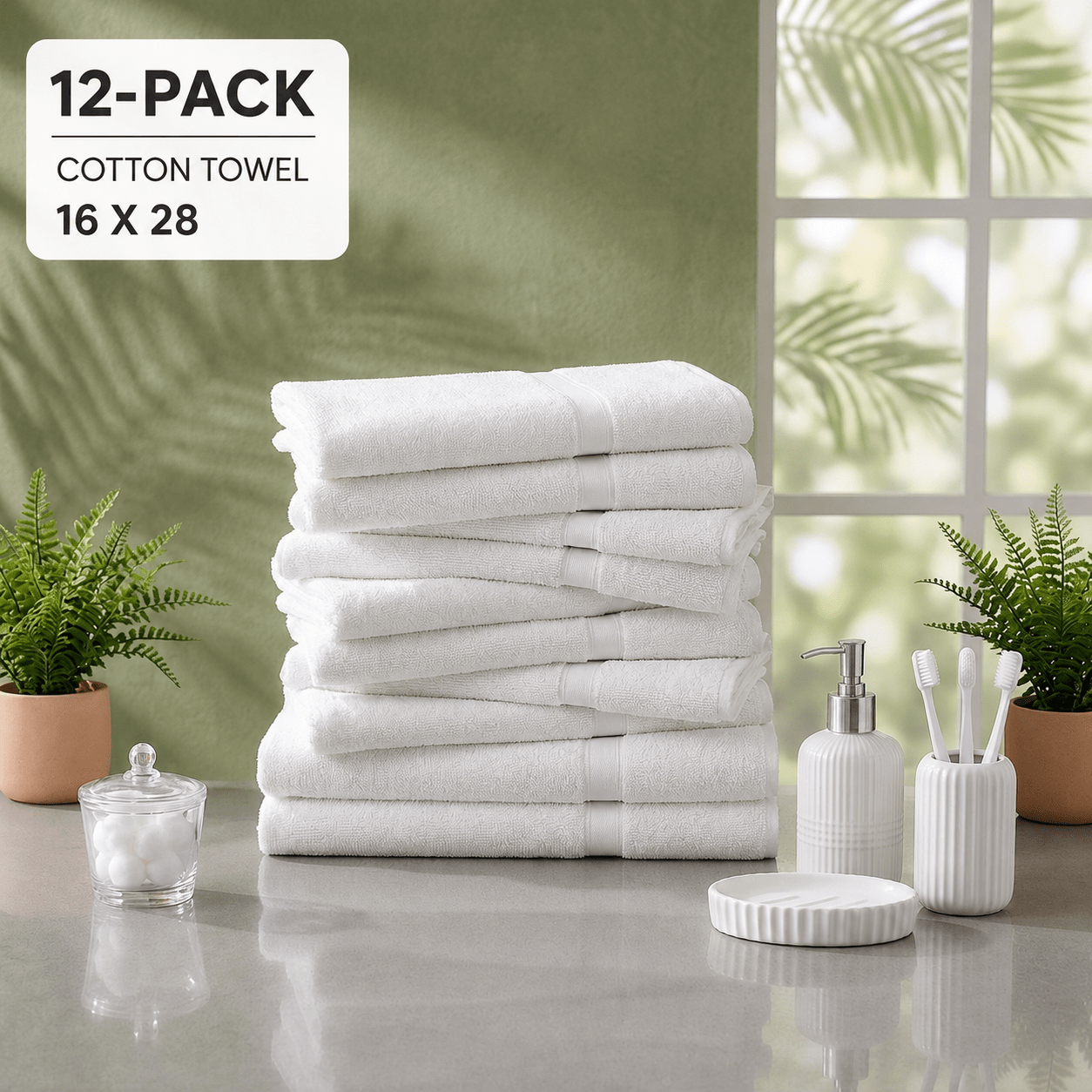 TEMU White Cotton Hand Towels Set Of 12 - 500 Gsm, 16 X 28 Inches - Affordable Hand Towels For Bathroom, Kitchen & Gym - Soft, Absorbent & Quick Dry