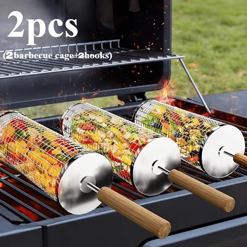 TEMU Lot de 2 ensembles de grilles de barbecue roulantes, filets de barbecue polyvalents, adaptés au camping air, au barbecue de légumes, de viandes