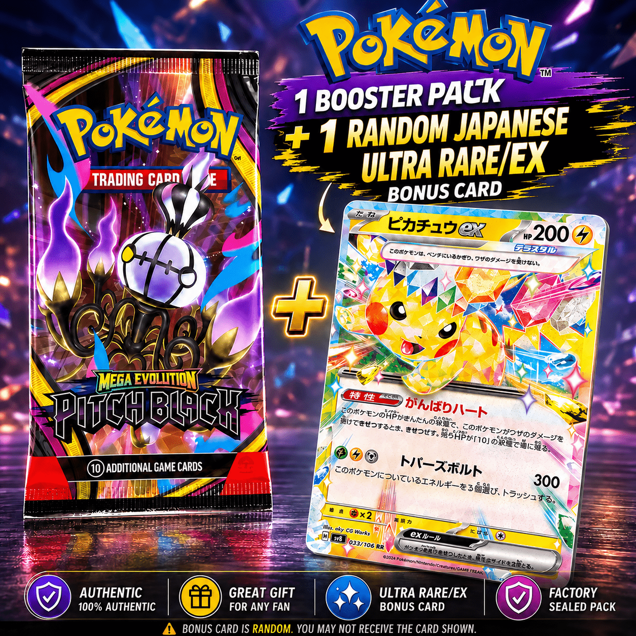 TEMU Pokémon Pitch Black – 1 Pack Booster Anglais + 1 Carte Ultra Rare/EX Bonus