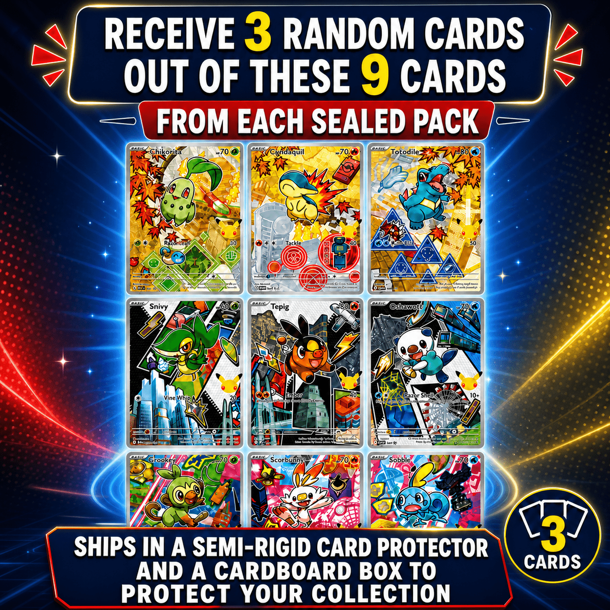 TEMU Pack de Cartes Illustrées Premier du 30e Anniversaire de – Inclut 1 Pack Scellé Anglais avec 3 Cartes à de Chaque Pack