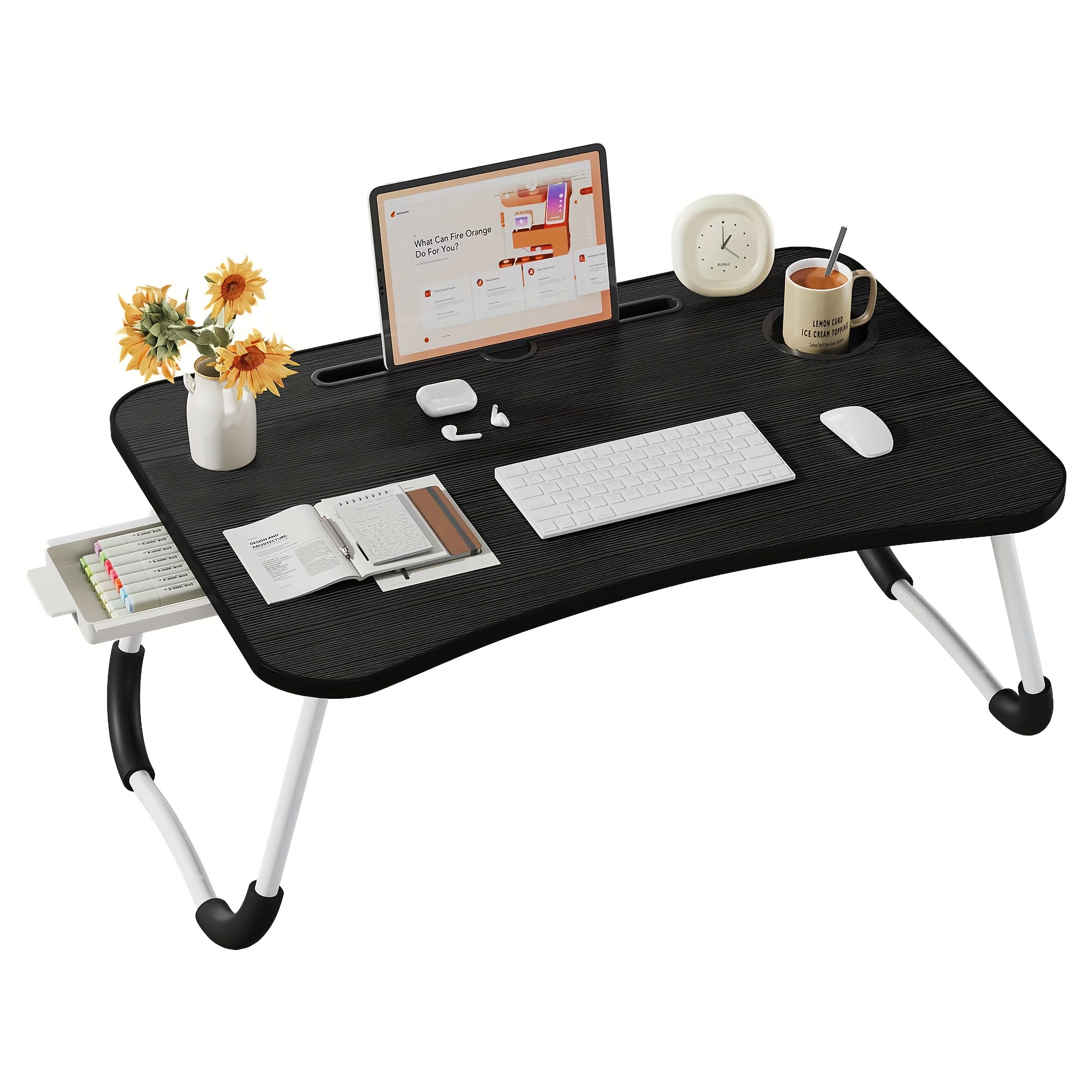 TEMU Lap Desk Bed Trays For Eating And Laptops Breakfast In Bed Tray For Sofa Couch Study Reading Writing With Cup Holder/drawer On Low Sitting Floor