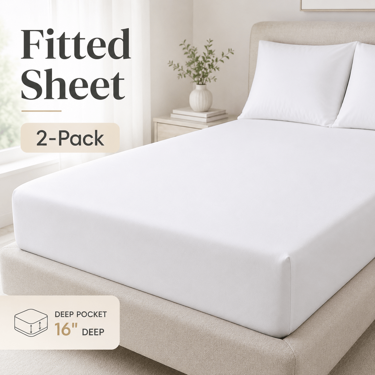 TEMU 2-pack White Fitted Bed Sheets – 100% Brushed Microfiber, Soft Breathable Deep Pocket Sheets To 16 Inches, & Wrinkle Resistant, Ideal For Home,