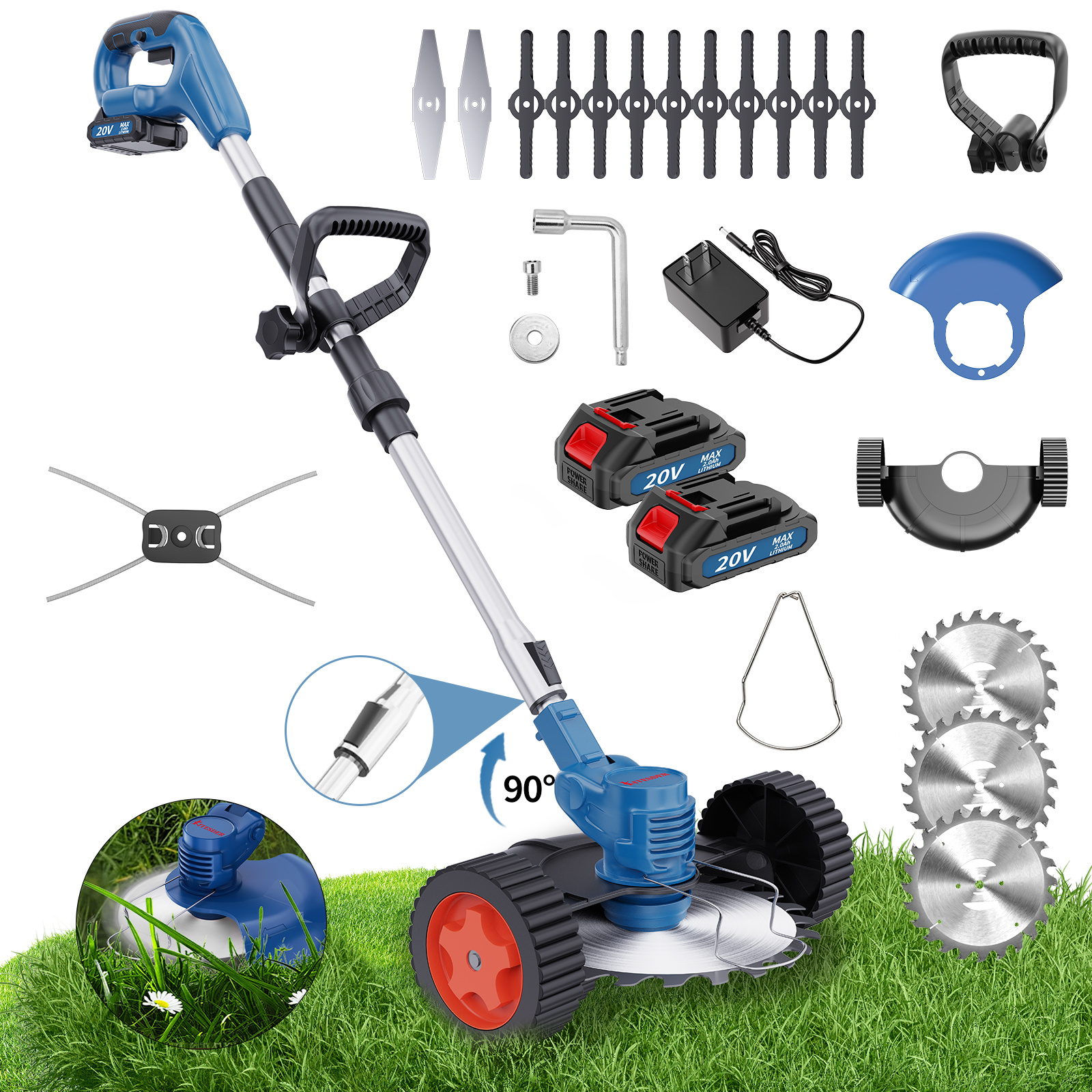 item picture cordless electric lawn mower garden grass trimmer with   high capacity lithium batteries heavy duty metal structure cordless design for home garden use